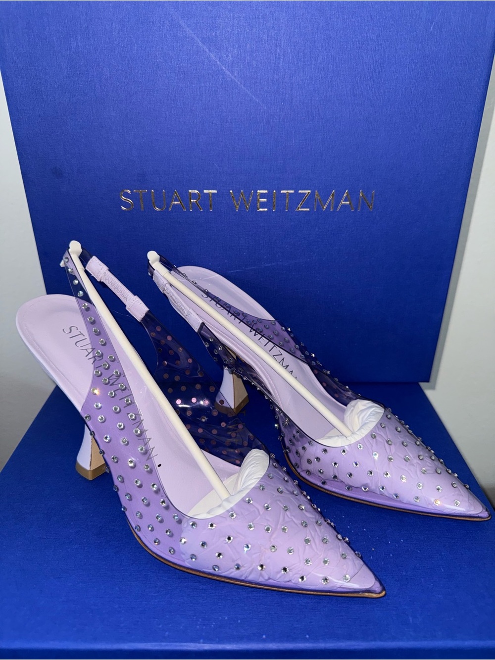 Stuart Weitzman Glam xcurve Lilac Embellished Slingback Heels size 7